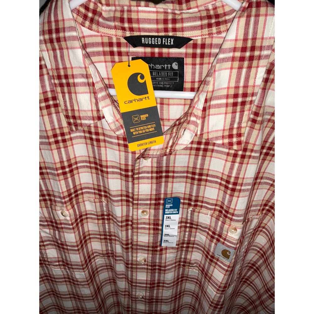Carhartt Rugged Flex Relaxed Fit Plaid Short Sleeve Shirt 3XL Red Tan NWT - Picture 3 of 6